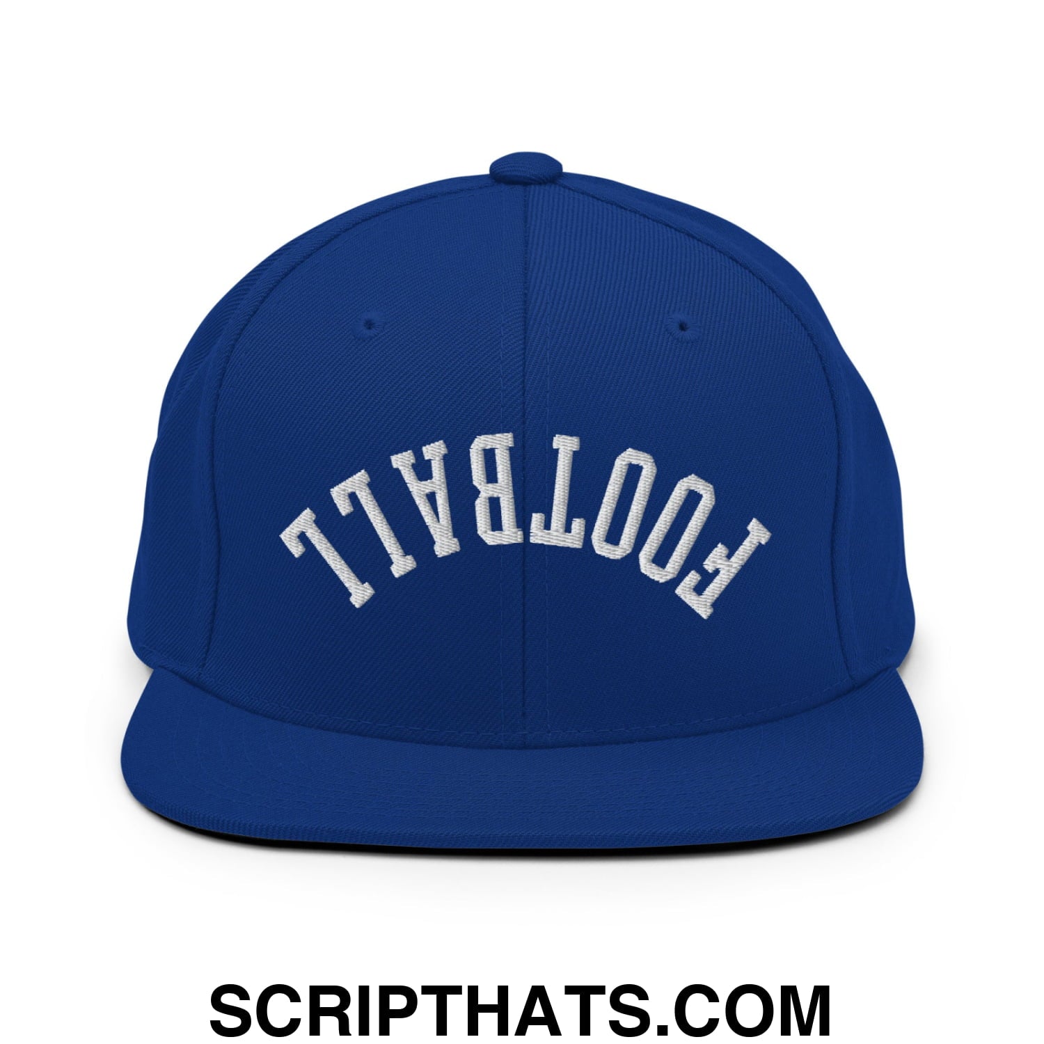 Upside Down Football Embroidered Flat Bill Brim Snapback Hat Royal Blue