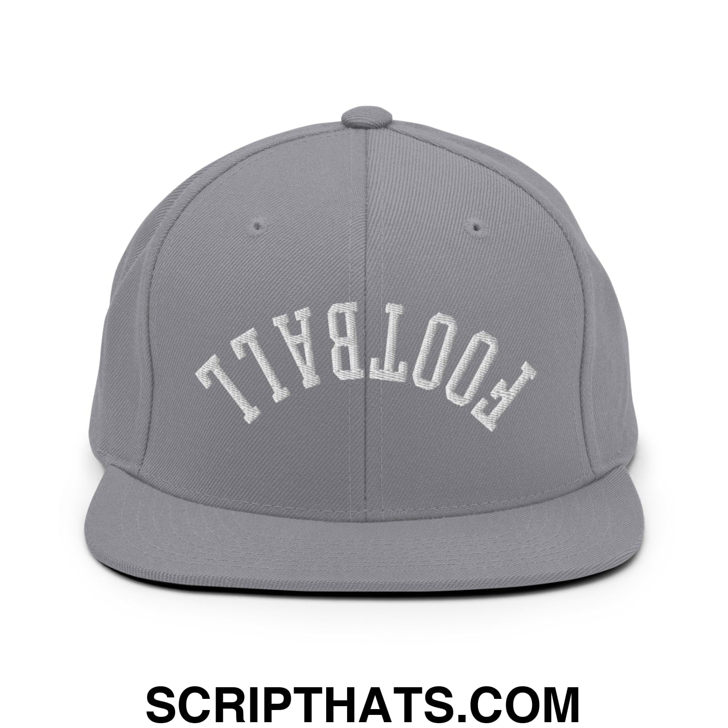 Upside Down Football Embroidered Flat Bill Brim Snapback Hat Silver