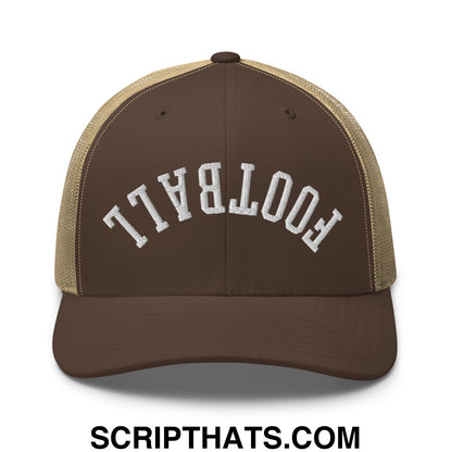 Upside Down Football Embroidered Mesh Trucker Hat Brown Khaki