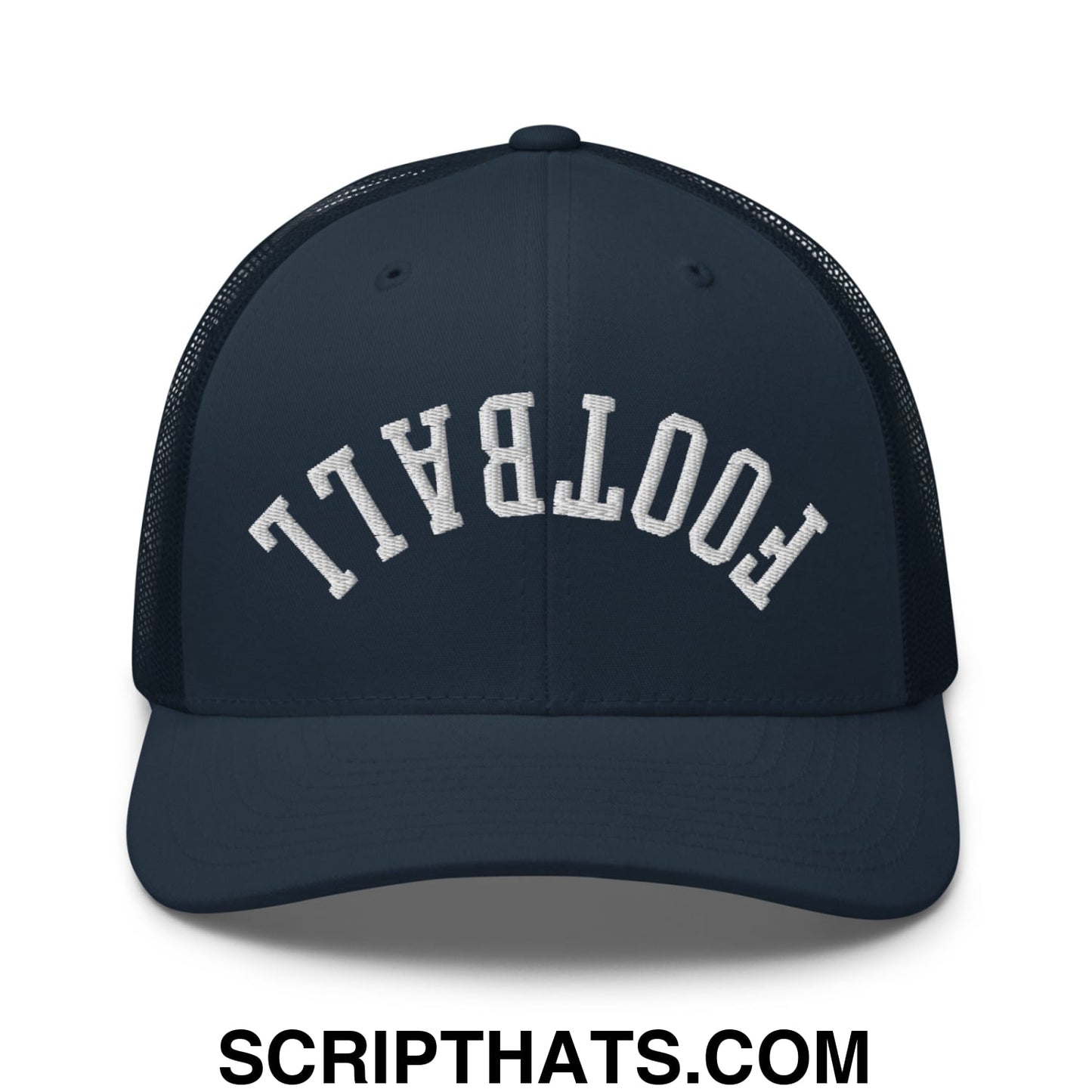 Upside Down Football Embroidered Mesh Trucker Hat Navy