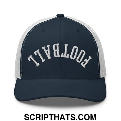 Upside Down Football Embroidered Mesh Trucker Hat Navy White
