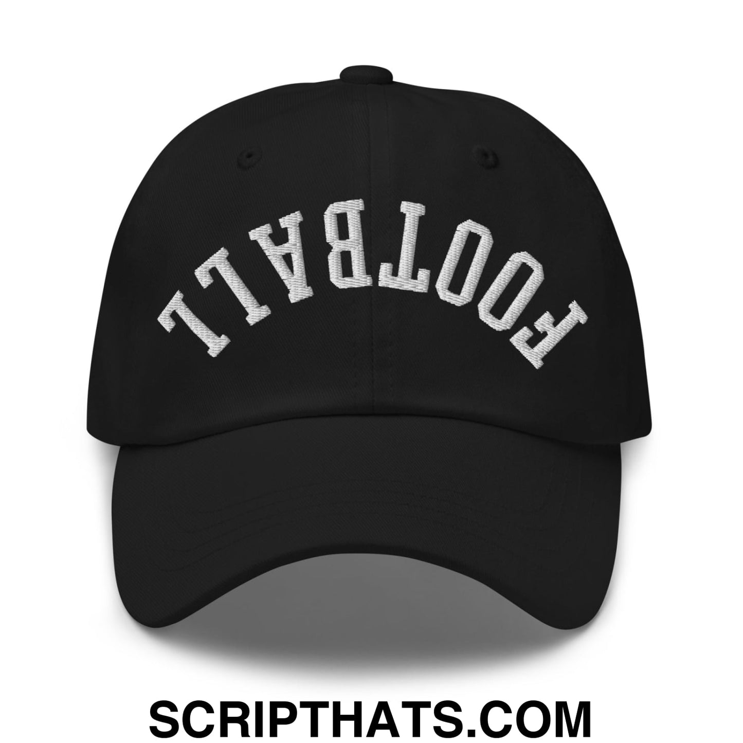 Upside Down Football Embroidered Unstructured Dad Hat Black