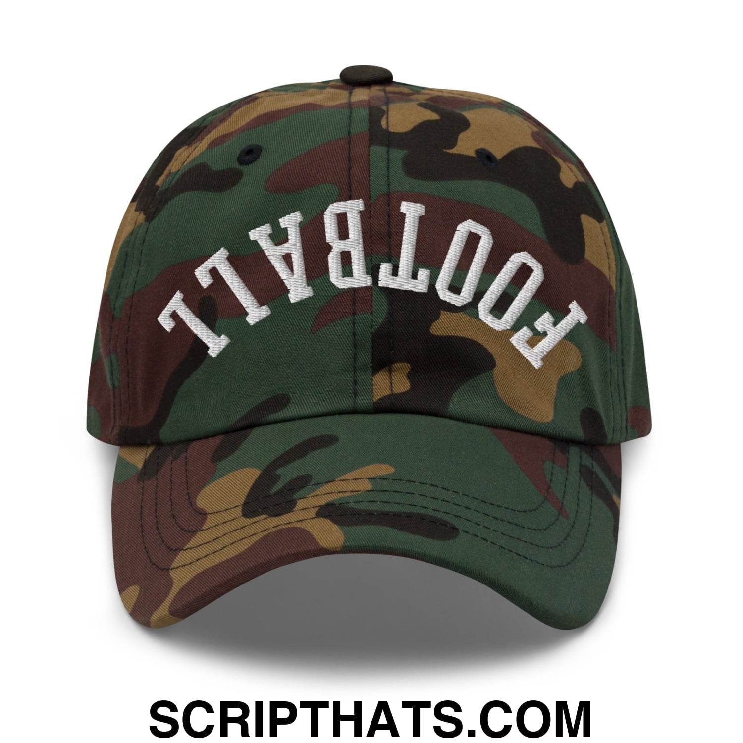 Upside Down Football Embroidered Unstructured Dad Hat Green Camo