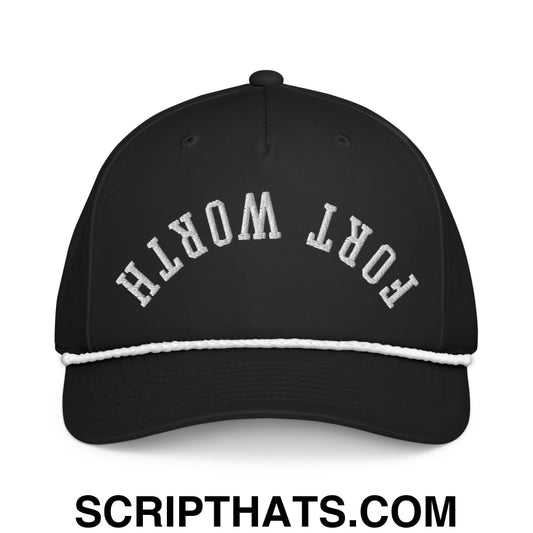 Upside Down Fort Worth Embroidered 5 Panel Rope Hat Black White