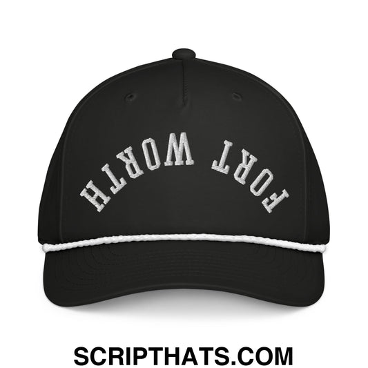 Upside Down Fort Worth Embroidered 5 Panel Rope Hat Black White