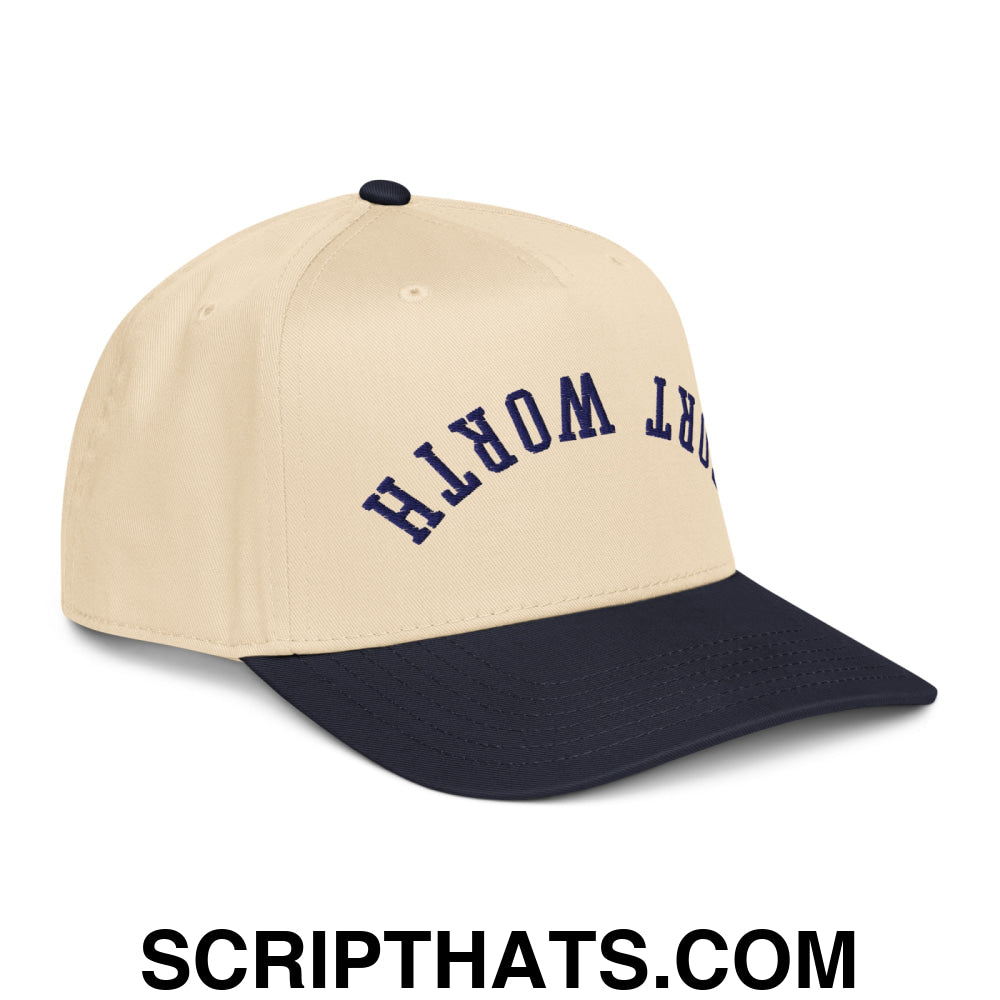 Upside Down Fort Worth Embroidered Baseball Snapback Hat Navy Natural
