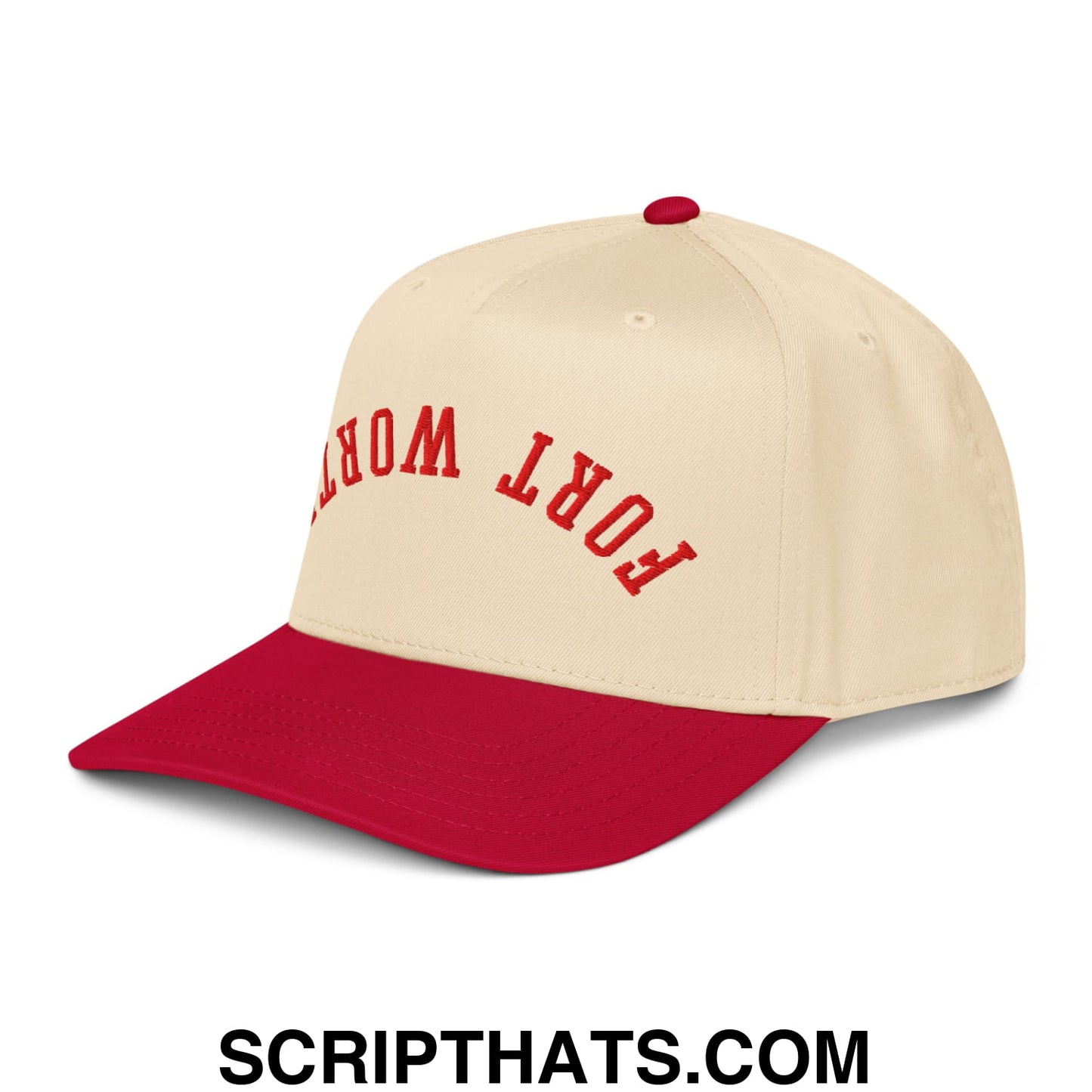 Upside Down Fort Worth Embroidered Baseball Snapback Hat Red Natural