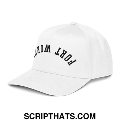 Upside Down Fort Worth Embroidered Baseball Snapback Hat White