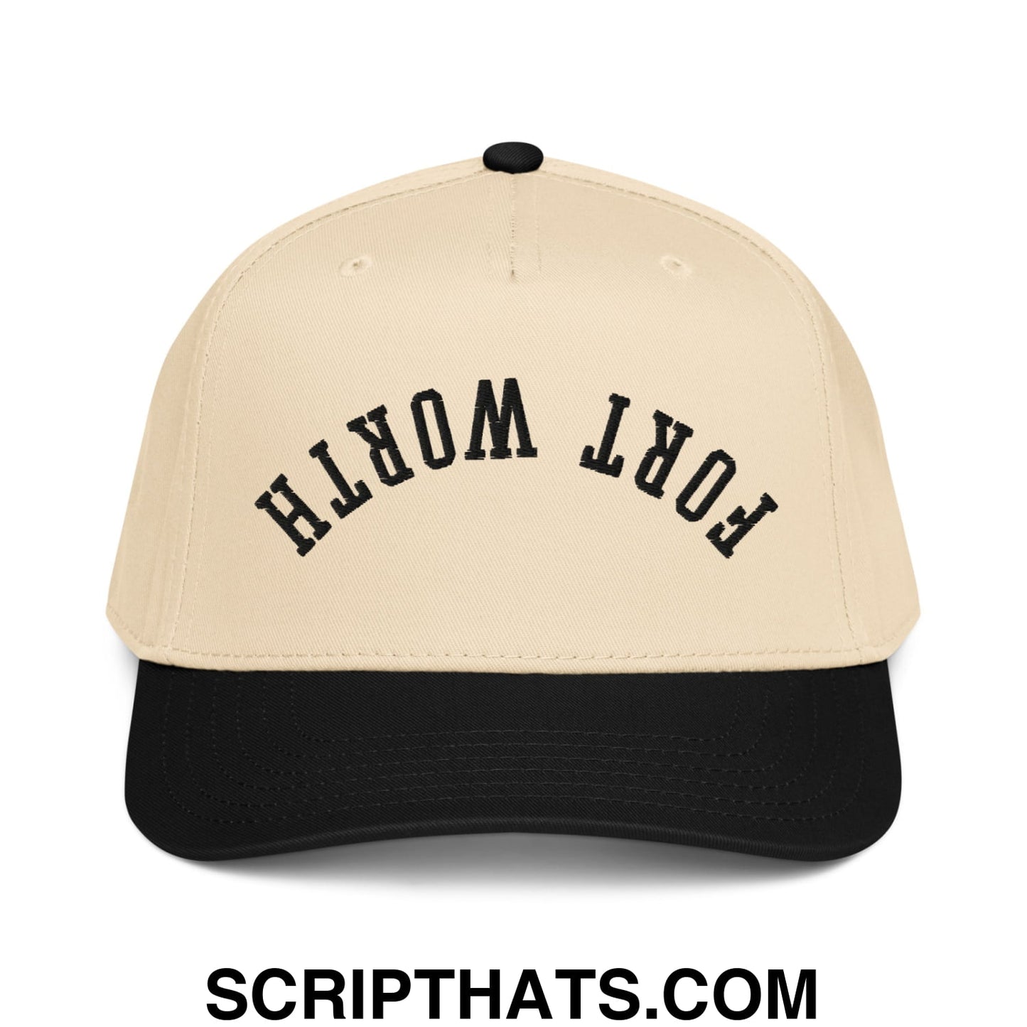 Upside Down Fort Worth Embroidered Baseball Snapback Hat Black Natural