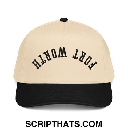 Upside Down Fort Worth Embroidered Baseball Snapback Hat Black Natural