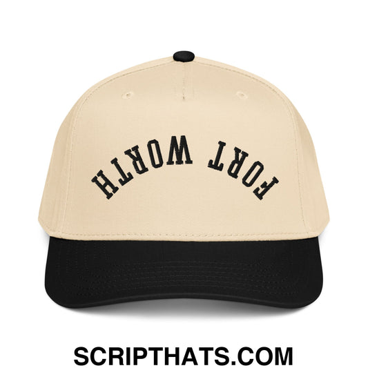 Upside Down Fort Worth Embroidered Baseball Snapback Hat Black Natural