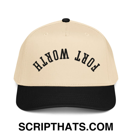 Upside Down Fort Worth Embroidered Baseball Snapback Hat Black Natural