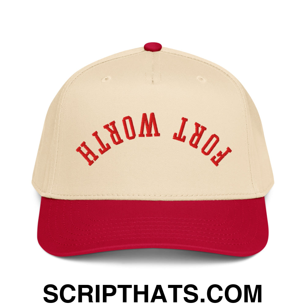 Upside Down Fort Worth Embroidered Baseball Snapback Hat Red Natural