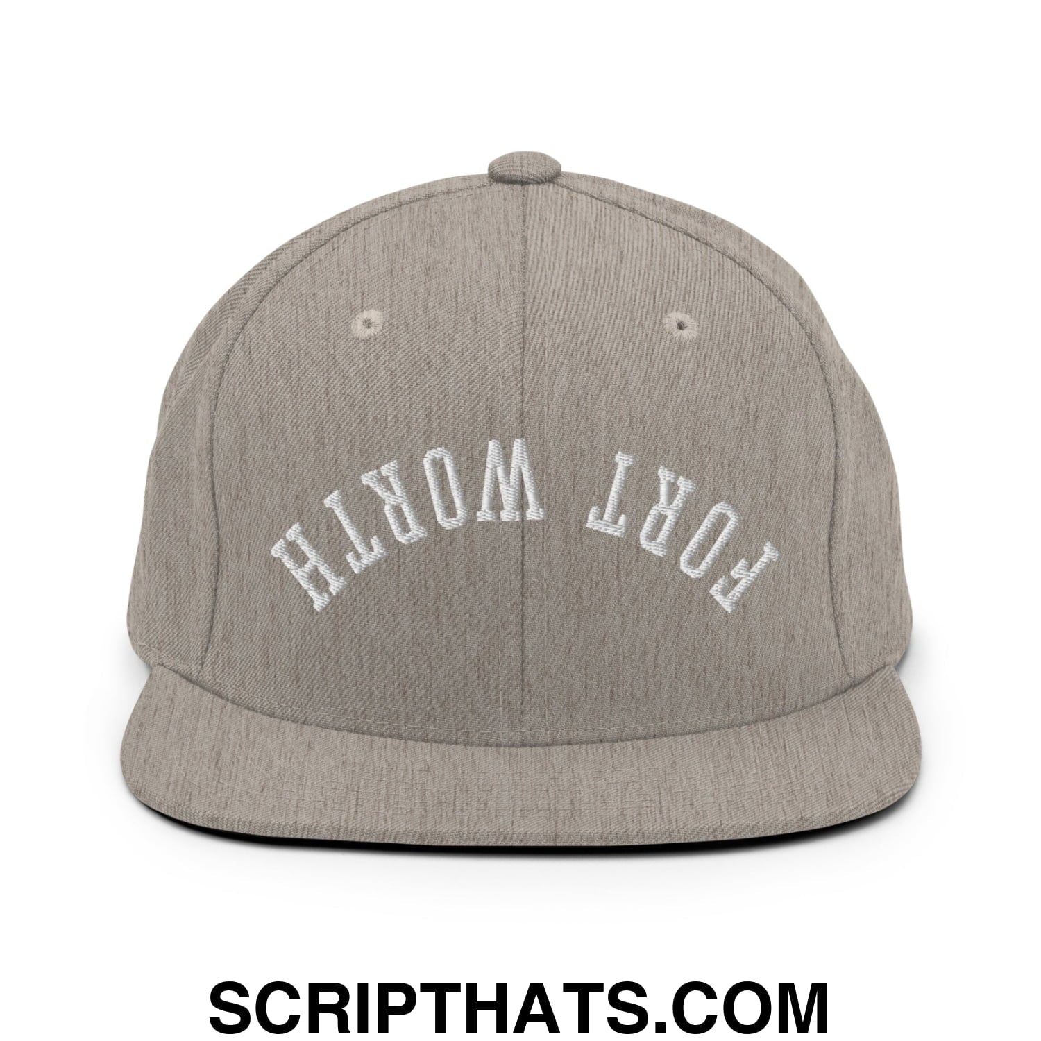 Upside Down Fort Worth Embroidered Flat Bill Brim Snapback Hat Heather Grey