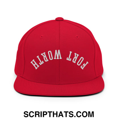 Upside Down Fort Worth Embroidered Flat Bill Brim Snapback Hat Red