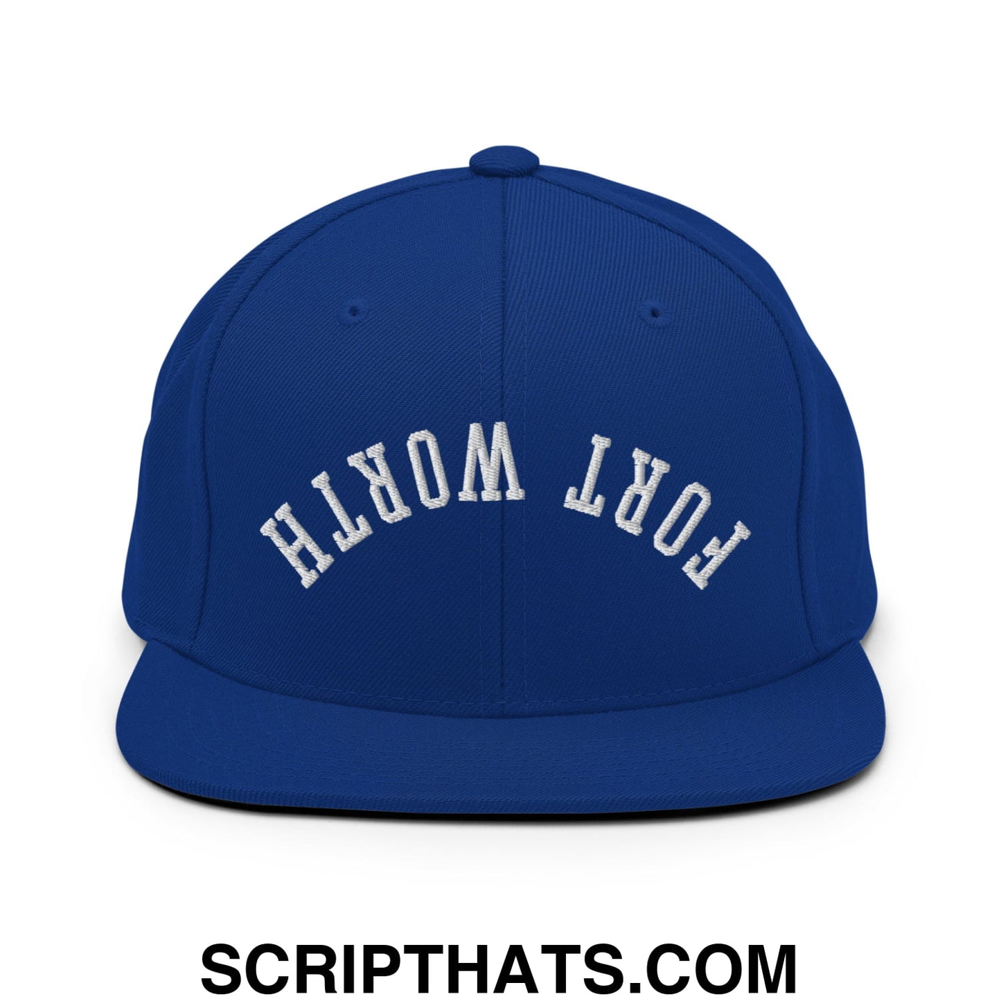 Upside Down Fort Worth Embroidered Flat Bill Brim Snapback Hat Royal Blue