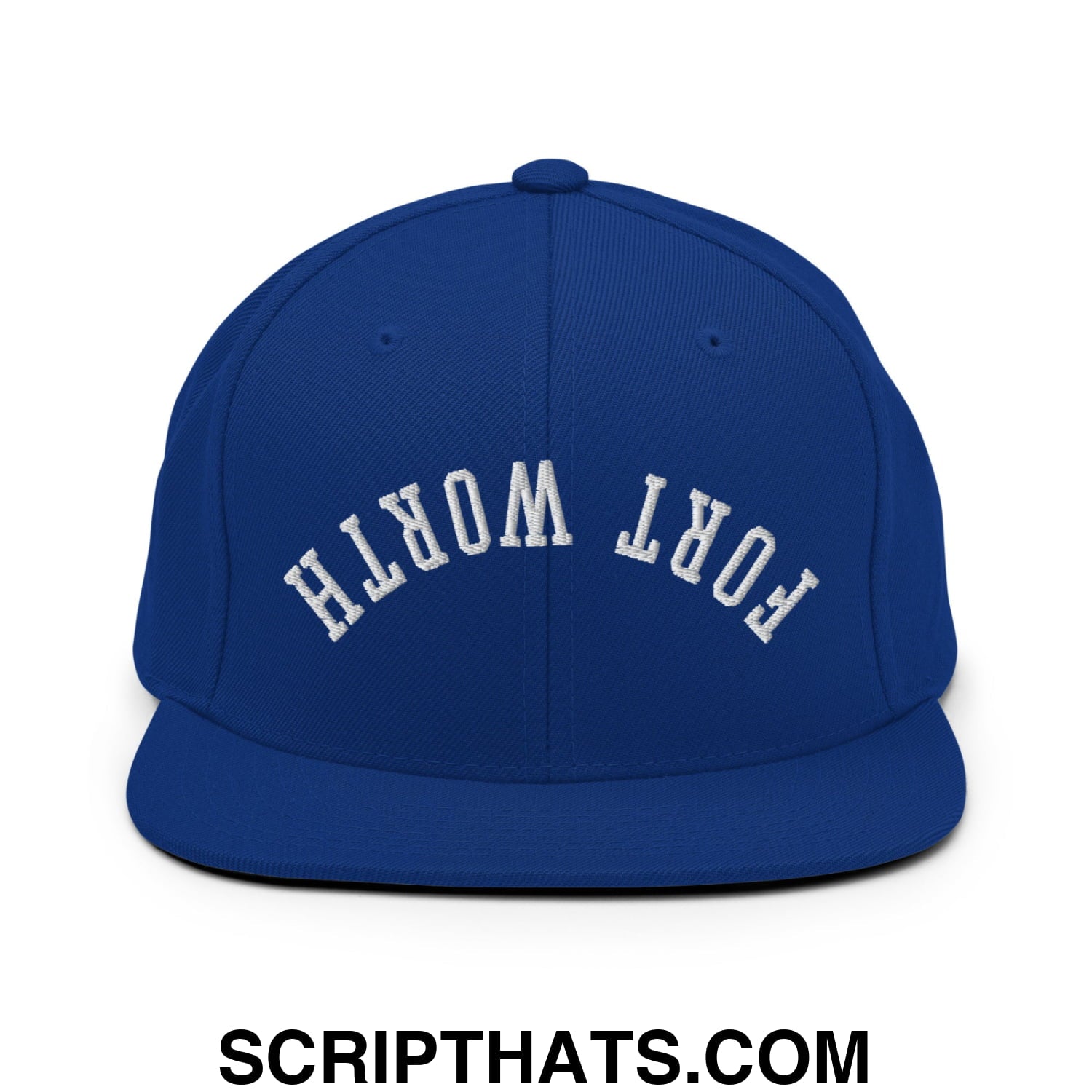 Upside Down Fort Worth Embroidered Flat Bill Brim Snapback Hat Royal Blue
