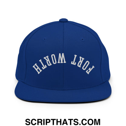 Upside Down Fort Worth Embroidered Flat Bill Brim Snapback Hat Royal Blue