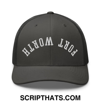 Upside Down Fort Worth Embroidered Mesh Trucker Hat Charcoal