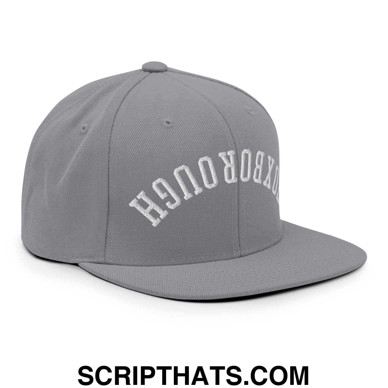 Upside Down Foxborough Embroidered Flat Bill Brim Snapback Hat Silver