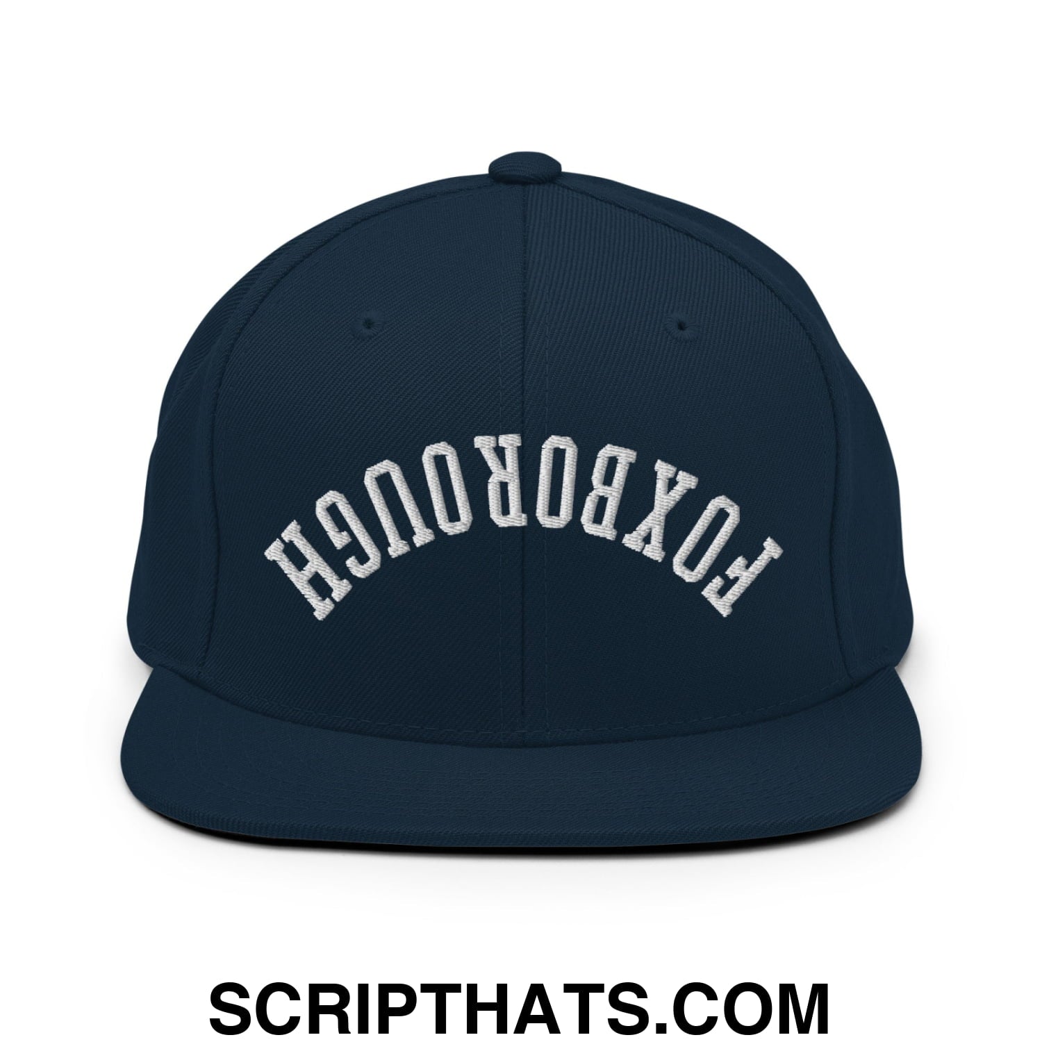 Upside Down Foxborough Embroidered Flat Bill Brim Snapback Hat Dark Navy