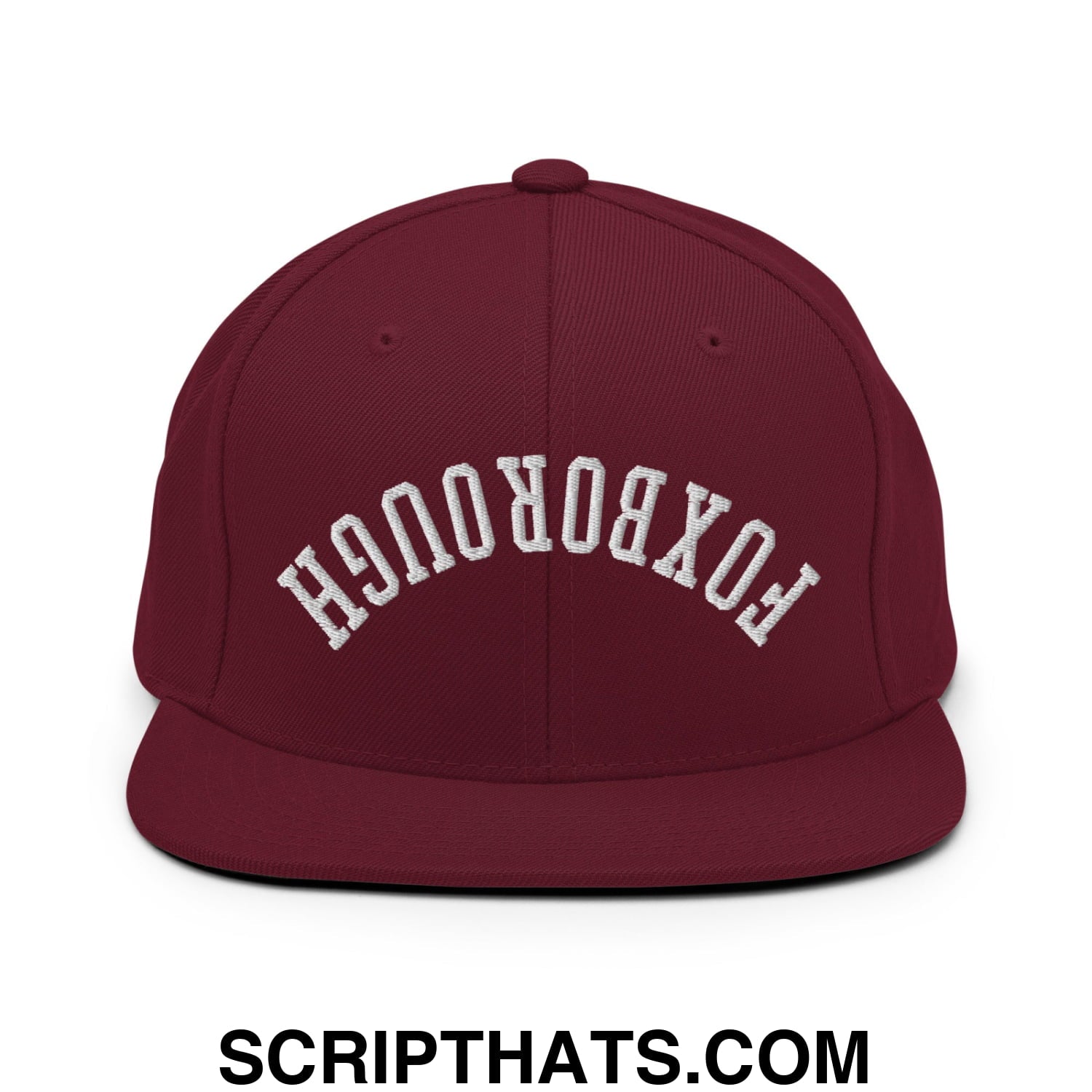 Upside Down Foxborough Embroidered Flat Bill Brim Snapback Hat Maroon