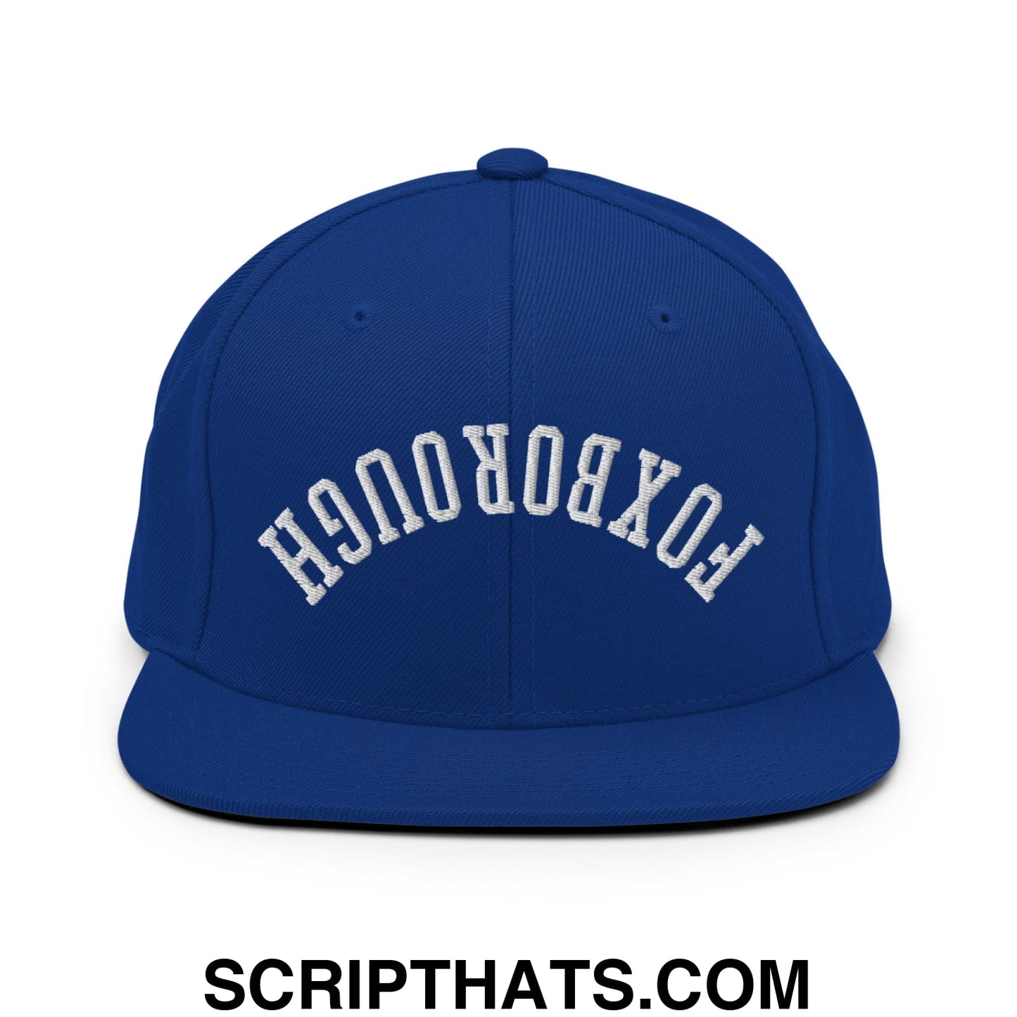 Upside Down Foxborough Embroidered Flat Bill Brim Snapback Hat Royal Blue