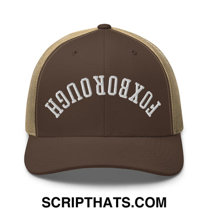 Upside Down Foxborough Embroidered Mesh Trucker Hat Brown Khaki