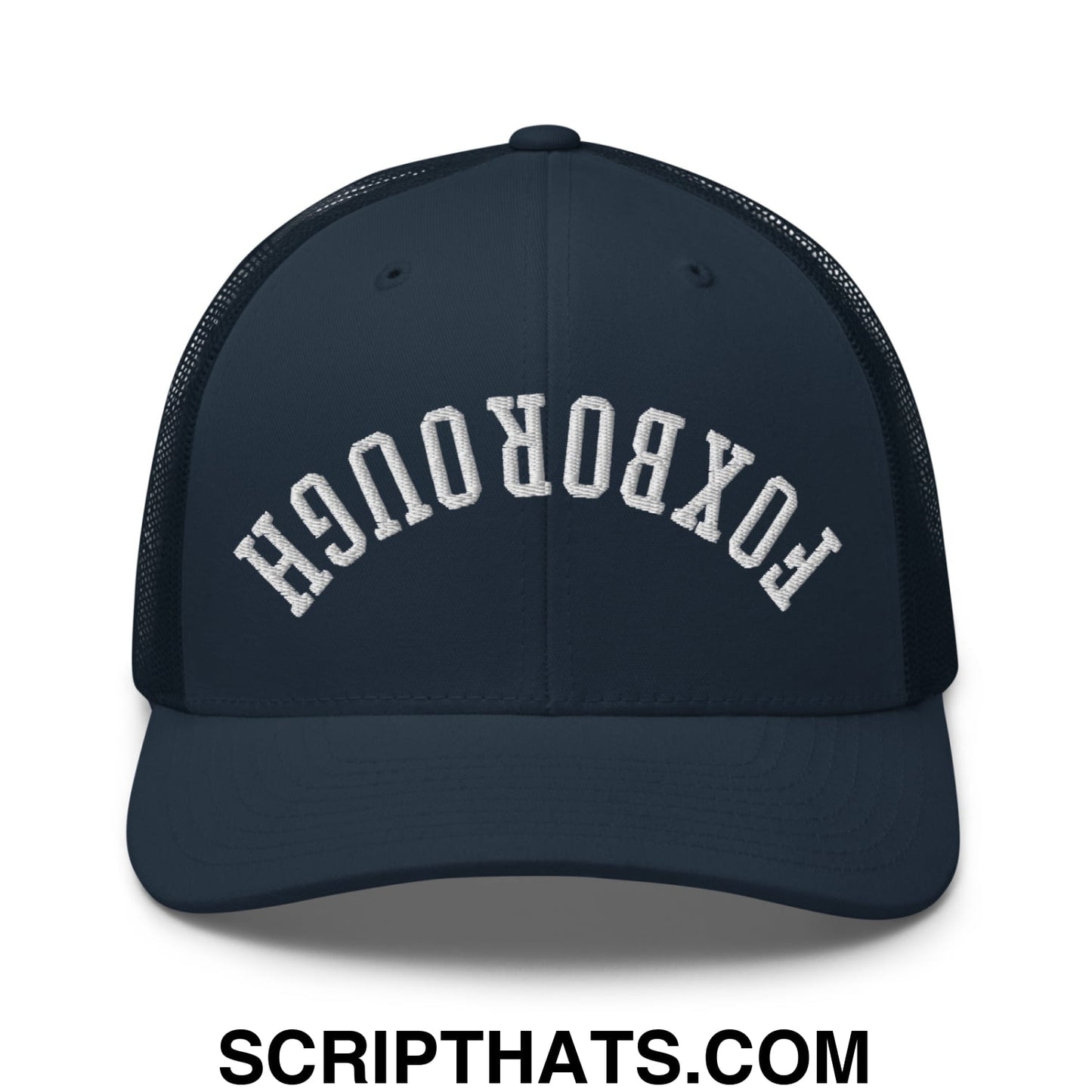 Upside Down Foxborough Embroidered Mesh Trucker Hat Navy