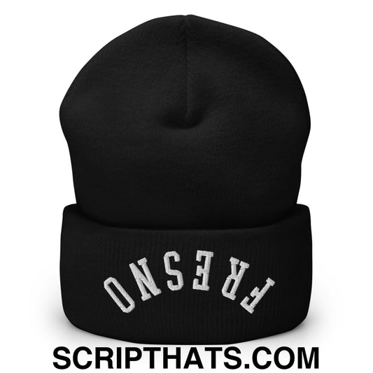Upside Down Fresno Embroidered Cuffed Knit Beanie Black