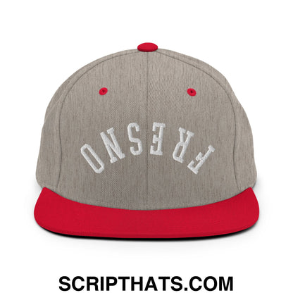 Upside Down Fresno Embroidered Flat Bill Brim Snapback Hat Heather Grey Red