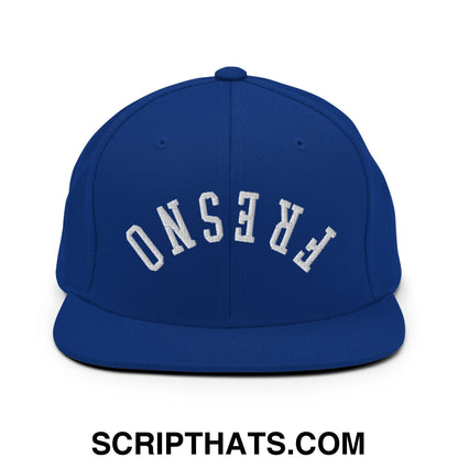 Upside Down Fresno Embroidered Flat Bill Brim Snapback Hat Royal Blue