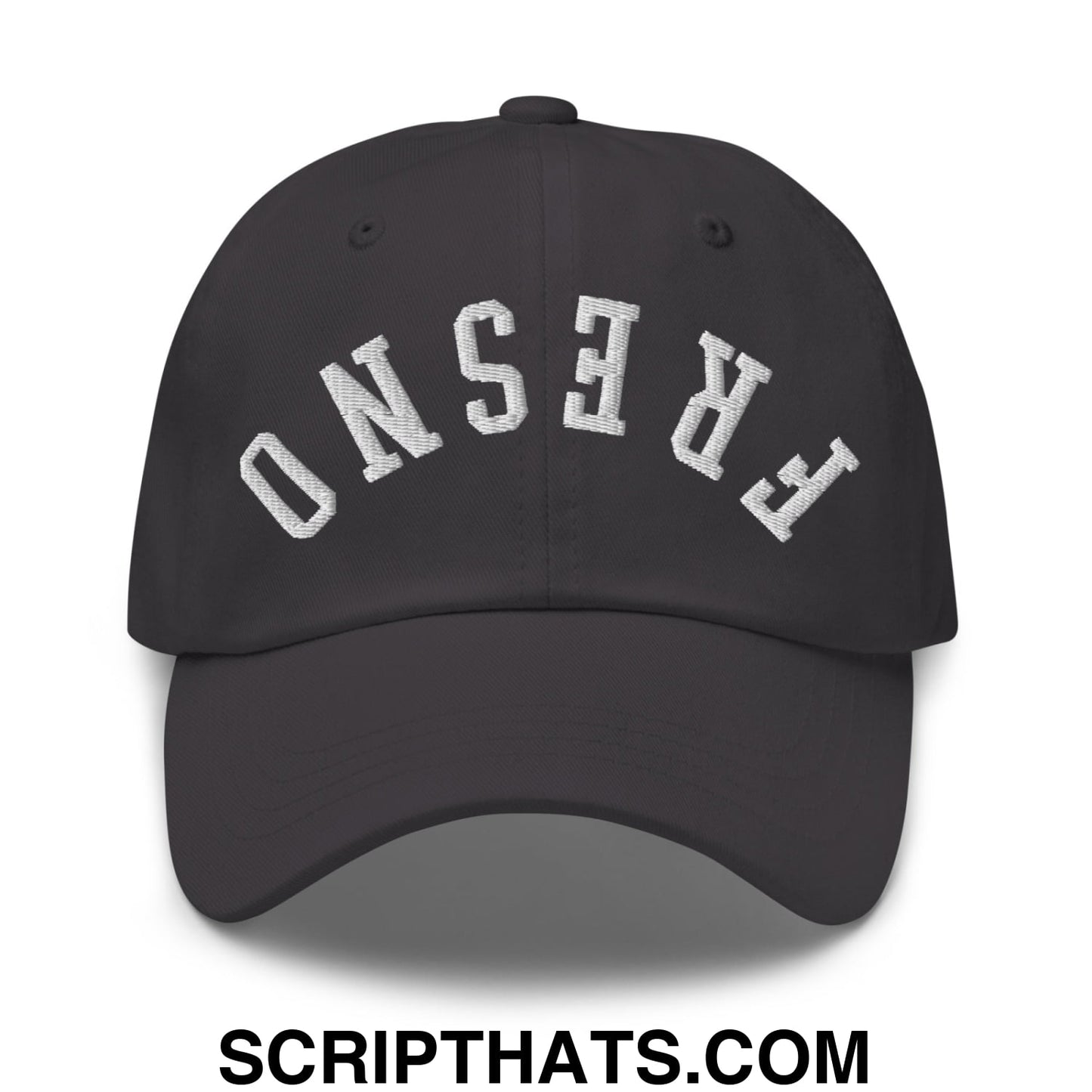 Upside Down Fresno Embroidered Unstructured Dad Hat Dark Grey