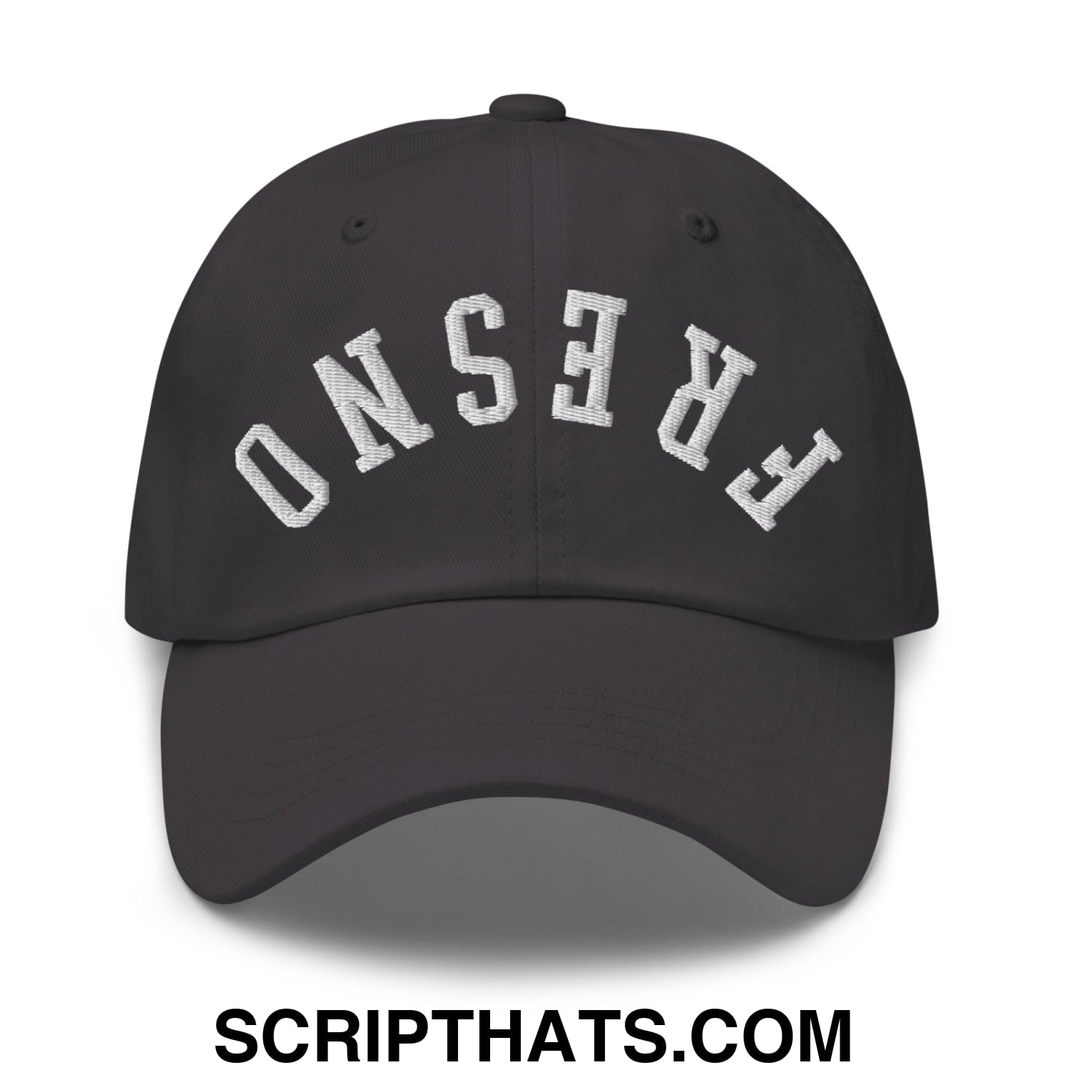 Upside Down Fresno Embroidered Unstructured Dad Hat Dark Grey