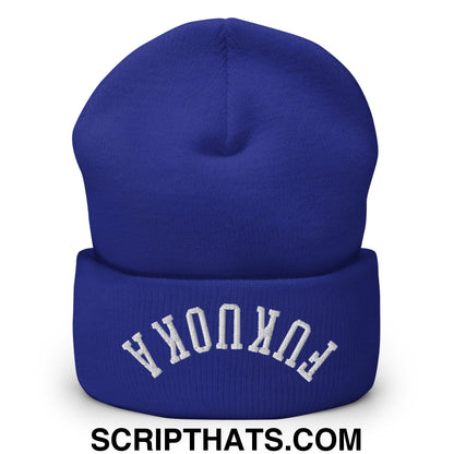 Upside Down Fukuoka Embroidered Cuffed Knit Beanie Royal