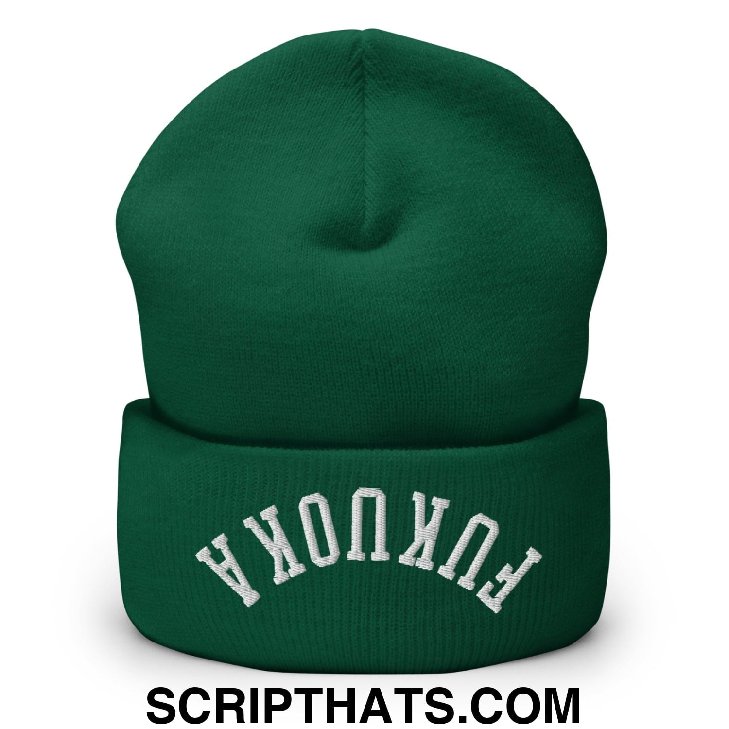 Upside Down Fukuoka Embroidered Cuffed Knit Beanie Spruce