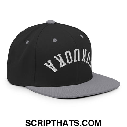 Upside Down Fukuoka Embroidered Flat Bill Brim Snapback Hat Black Silver