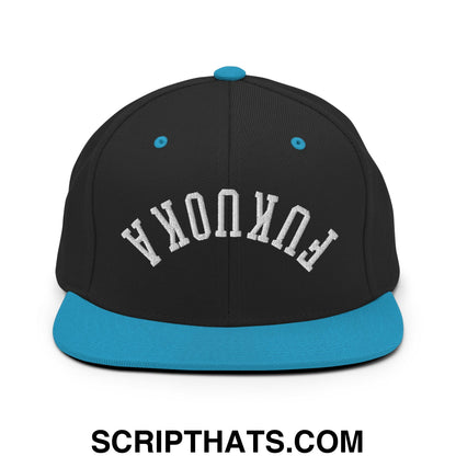 Upside Down Fukuoka Embroidered Flat Bill Brim Snapback Hat Black Teal