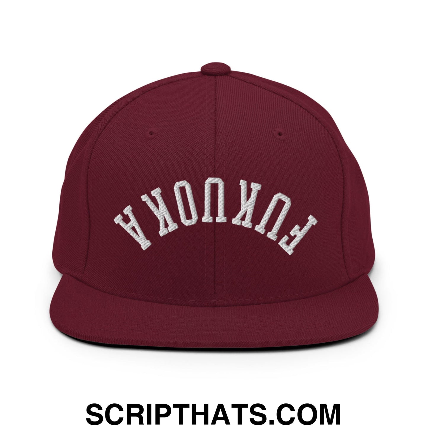 Upside Down Fukuoka Embroidered Flat Bill Brim Snapback Hat Maroon