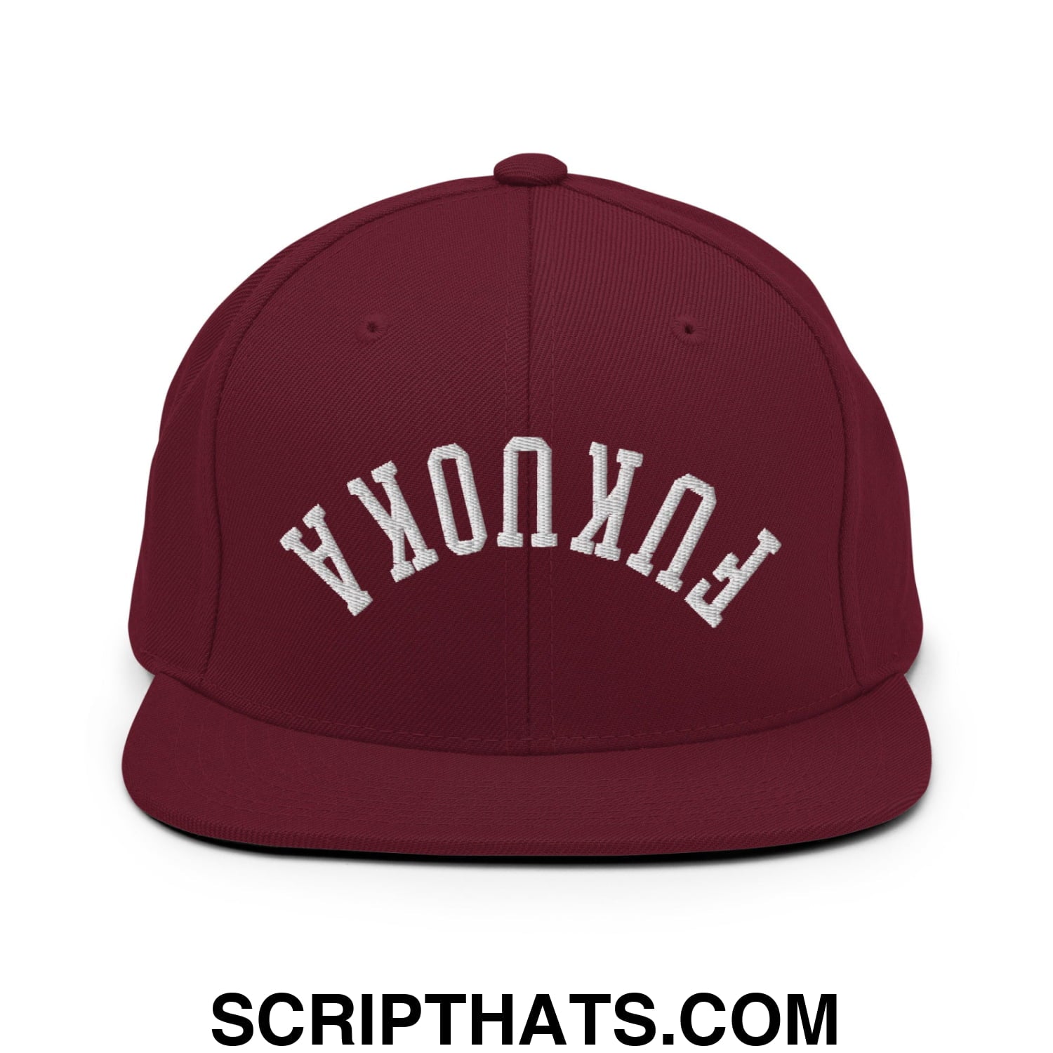 Upside Down Fukuoka Embroidered Flat Bill Brim Snapback Hat Maroon