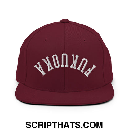 Upside Down Fukuoka Embroidered Flat Bill Brim Snapback Hat Maroon