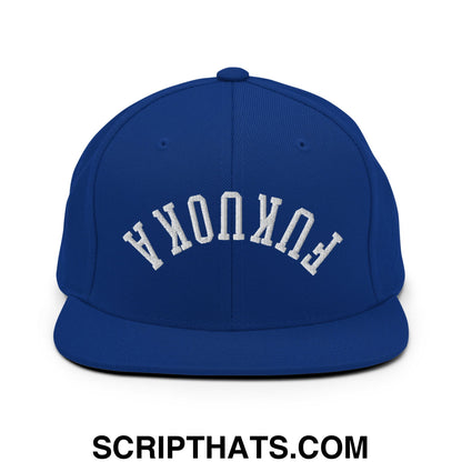 Upside Down Fukuoka Embroidered Flat Bill Brim Snapback Hat Royal Blue