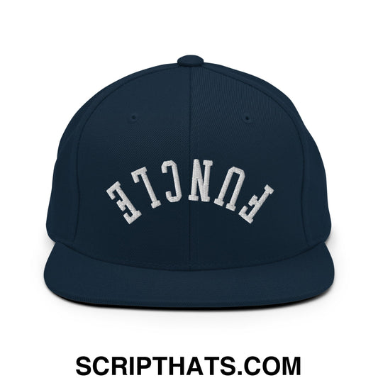 Upside Down Funcle Embroidered Flat Bill Brim Snapback Hat Dark Navy
