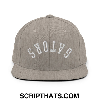 Gray heather snapback hat with flat bill brim featuring white embroidered Gators lettering