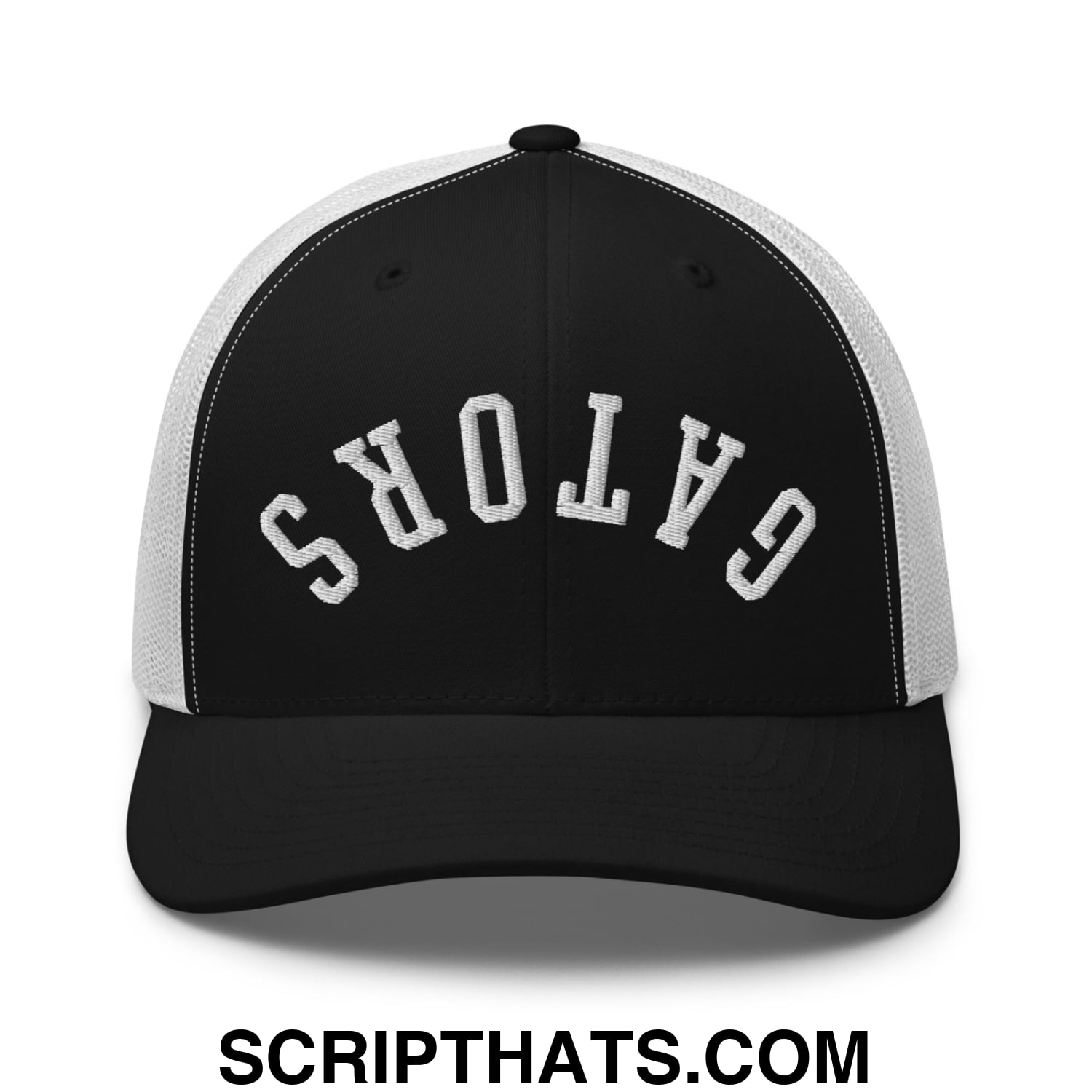 Upside Down Gators Embroidered Mesh Trucker Hat Black White