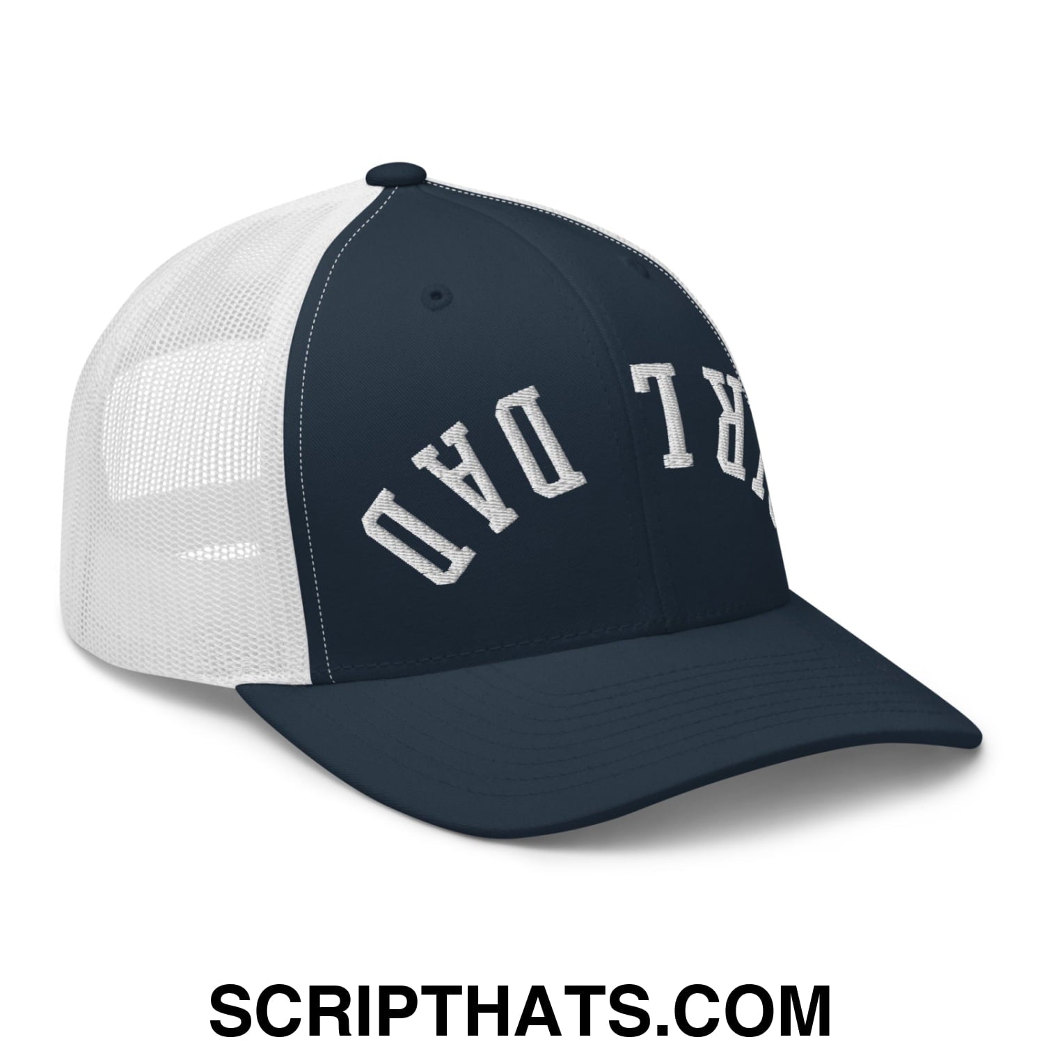 Upside Down Girl Dad Embroidered Mesh Trucker Hat Navy White
