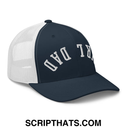 Upside Down Girl Dad Embroidered Mesh Trucker Hat Navy White