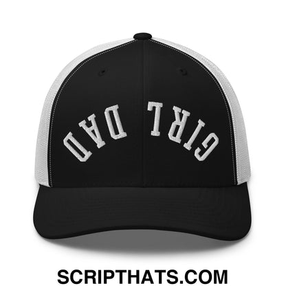 Upside Down Girl Dad Embroidered Mesh Trucker Hat Black White