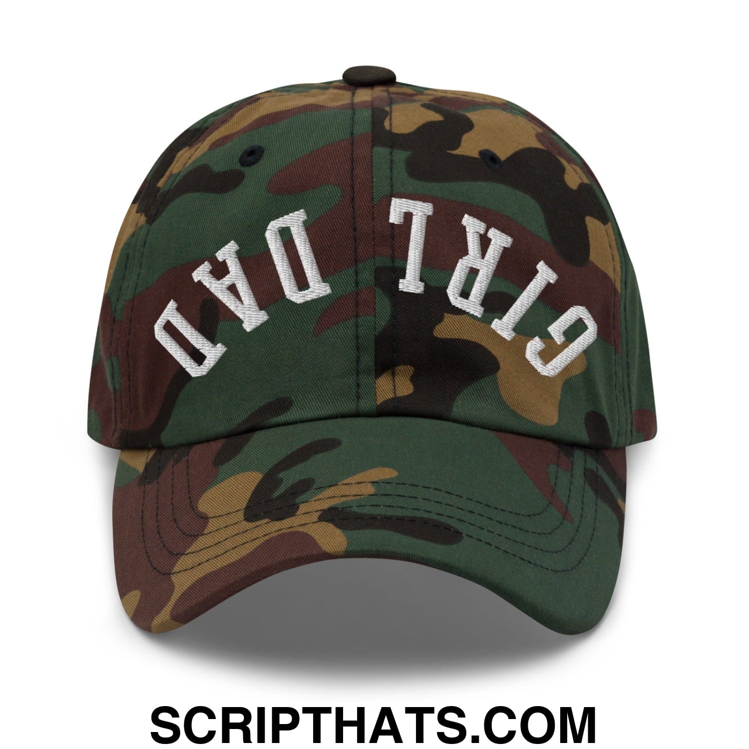 Upside Down Girl Dad Embroidered Unstructured Dad Hat Green Camo