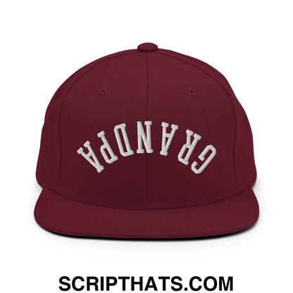 Upside Down Grandpa Embroidered Flat Bill Brim Snapback Hat Maroon